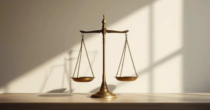 Brass balance scale in silhouette against a plain bright wall (illustration)