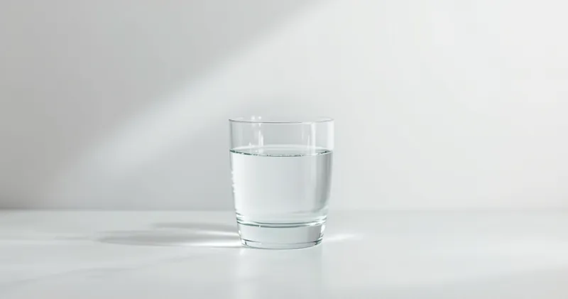 Clear glass of water on a plain bright surface (illustration)
