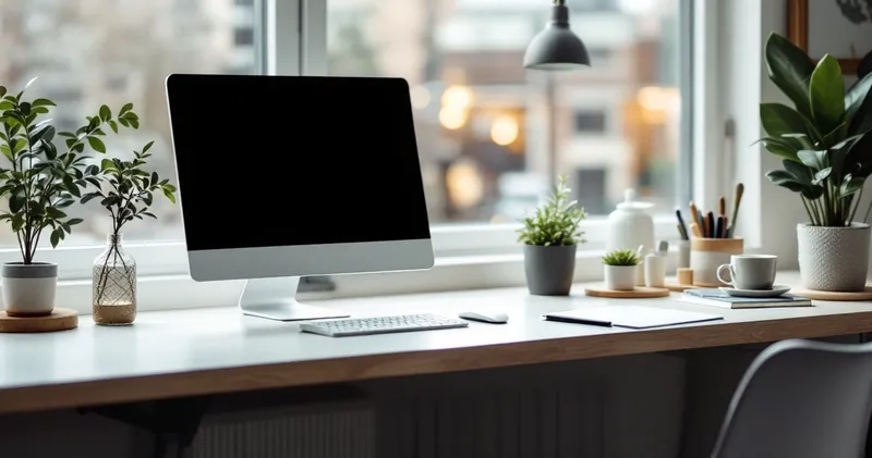 Clean tidy desk by a bright window (illustration)
