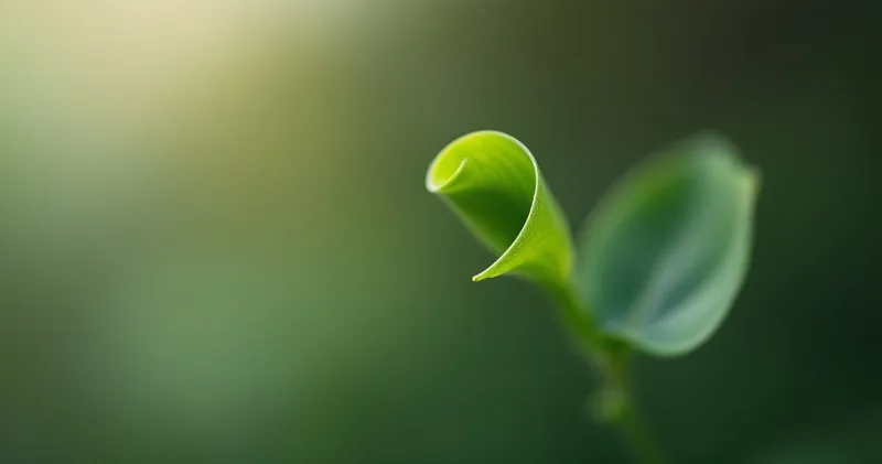 Single fresh leaf unfurling in soft light (illustration)