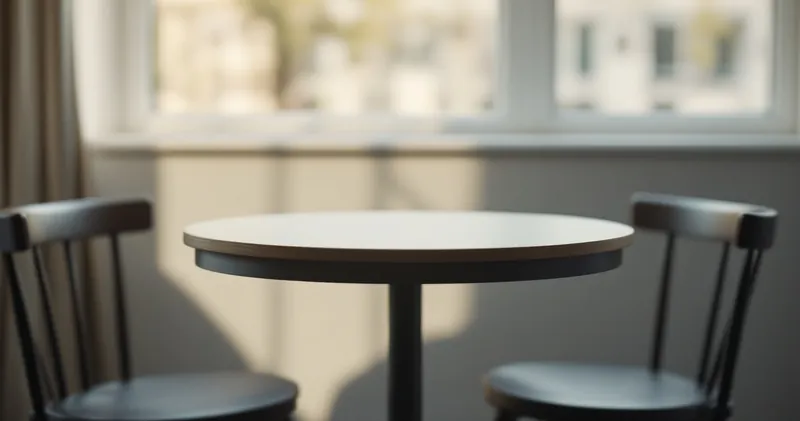Plain round table with soft window light and nothing on it (illustration)