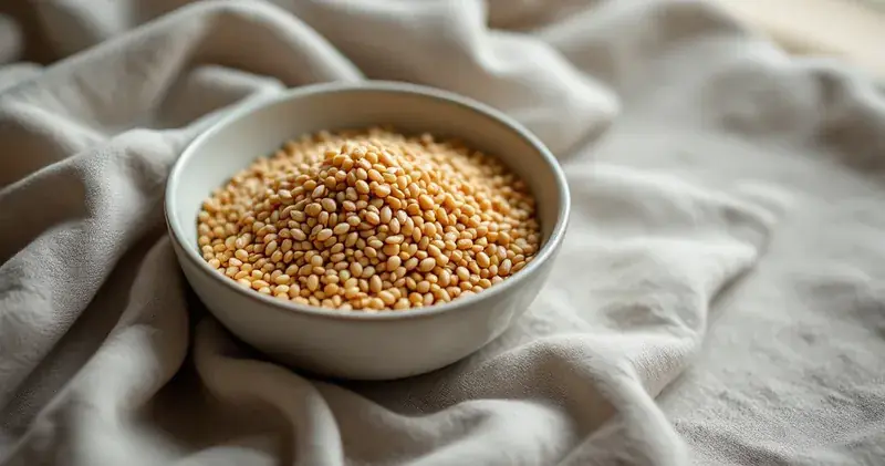 Simple bowl of grains on a linen cloth in soft natural light (illustration)