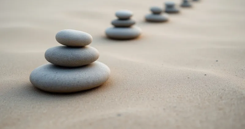 Smooth stones placed in an ascending line on plain sand (illustration)