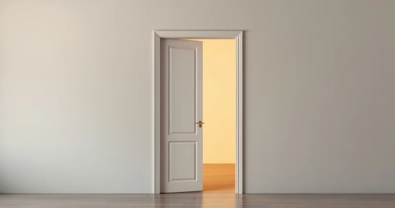 Door standing slightly open with warm light beyond (illustration)