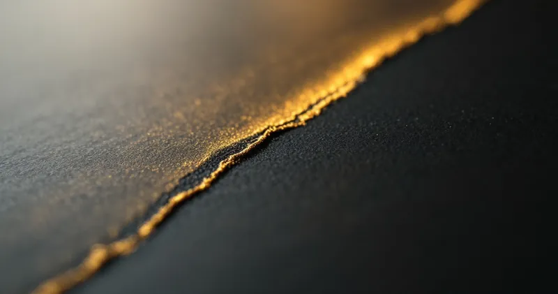 Golden repaired seam across plain dark ceramic (illustration)