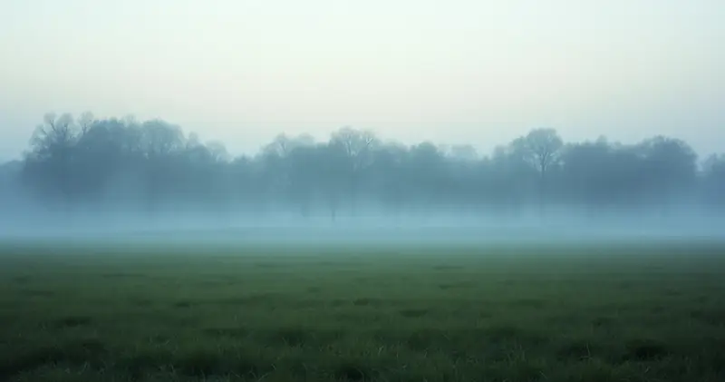 Open parade ground at dawn in soft mist (illustration)