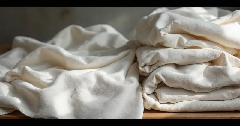 Plain linen and fine linen folded side by side in soft daylight (illustration)