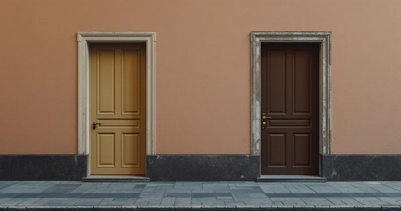 Two doorways side by side in a plain wall (illustration)
