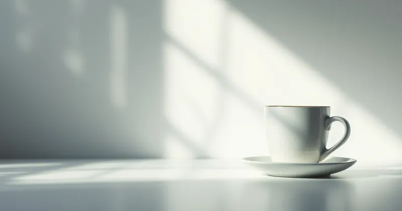 Clear glass and a plain ceramic cup on a bright surface (illustration)