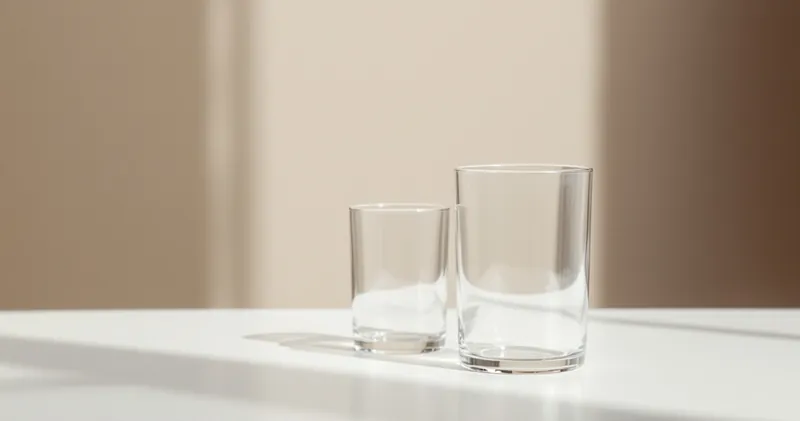 Two clear glass vessels of different heights on a bright plain surface (illustration)