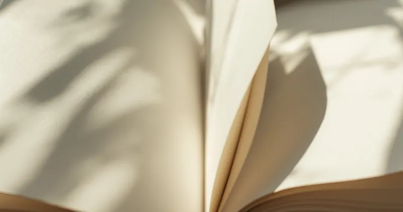 Open pale paper pages catching soft window light (illustration)