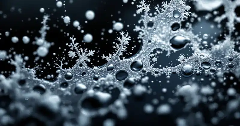 Frost patterns melting on dark glass (illustration)
