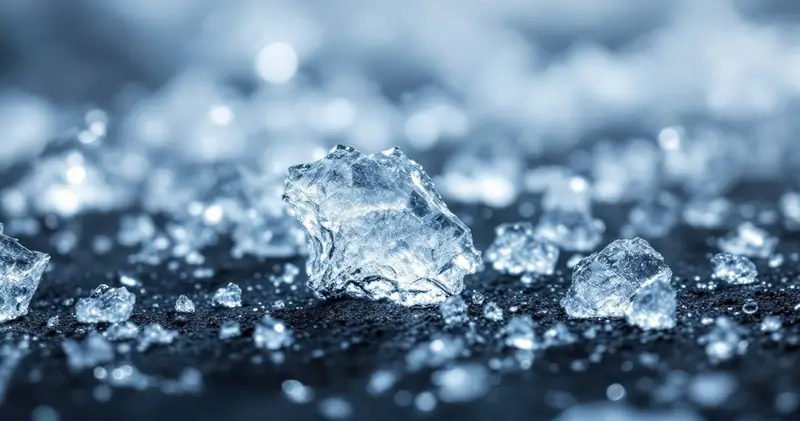 Cold clear ice crystals on a dark surface (illustration)