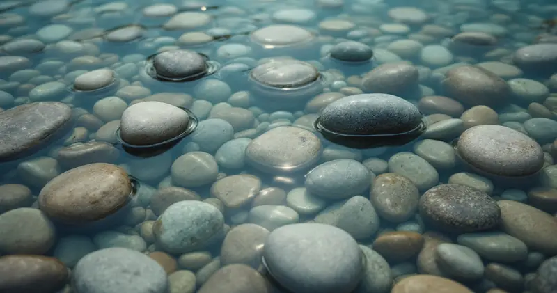 Smooth river stones under shallow clear water (illustration)