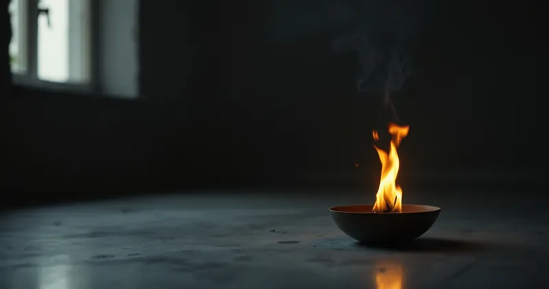 A single steady flame in a dim quiet space (illustration)