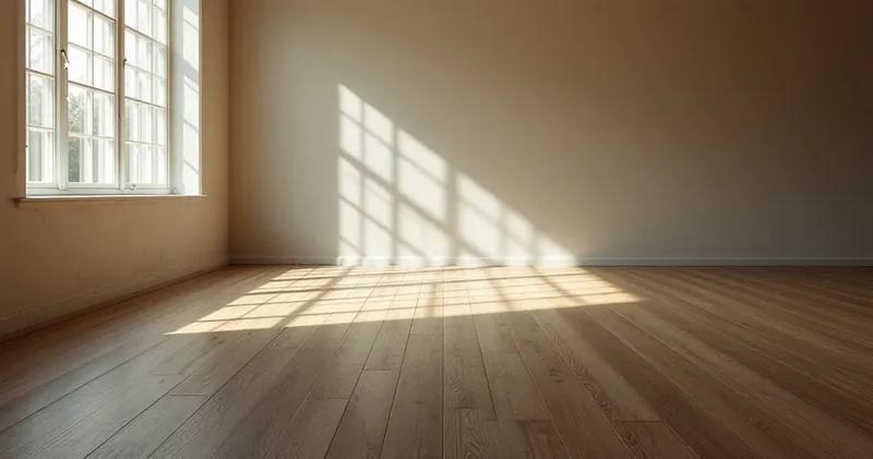 A bright bare room with daylight on a wooden floor (illustration)