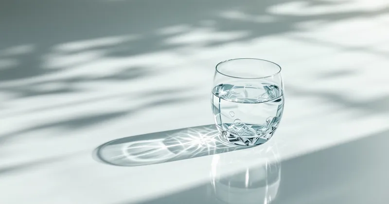 Clear water in a plain glass on a bright surface (illustration)