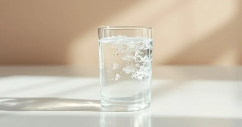 Clear water in a plain glass on a bright surface (illustration)